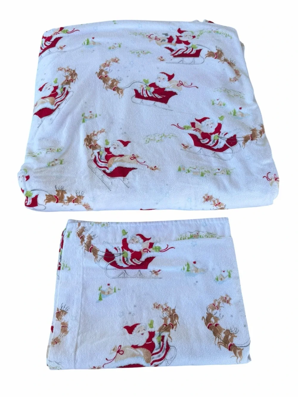Pottery Barn Kids Santa’s Sleigh 2-Piece Flannel Duvet Cover Set F/Q Festive Fun